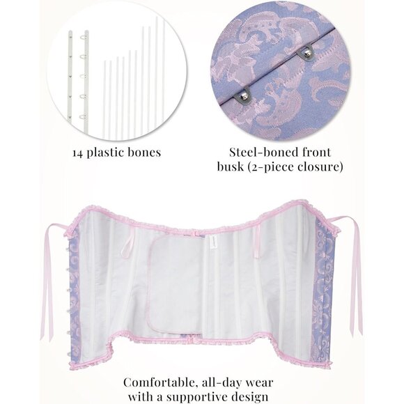 Women's Blue Corset Tops Bustier Lingerie Lace Waist Push Up Bodysuit - Picture 5 of 7